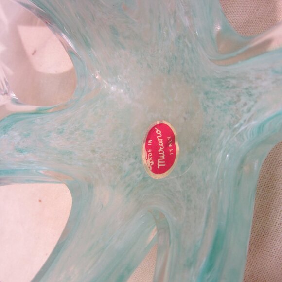 VTG MURANO MADE IN ITALY GLASS ART BASKET BLUE SWIRL - Picture 6 of 8